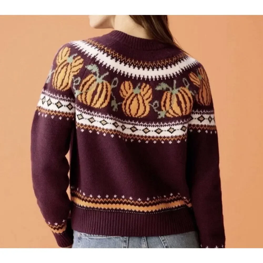 Old Navy Disney Mickey Pumpkin Cardigan Womens Large Halloween Fair Isle NWT